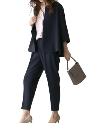 Minetom Hosenanzug Damen Anzug Set Zweiteiliger Elegant Kurze Jacke Outfit Blazer Hose 2-teilig Einfarbig Langarm Büro Business Anzugjacke Hosen D Blau L von Minetom