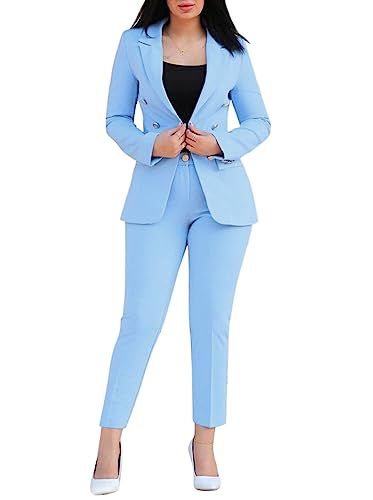 Minetom Hosenanzug Damen Anzug Set Zweiteiliger Elegant Revers Business Büro Formal Blazer Hose 2-teilig Slim Fit Langarm Anzugjacke 2 Stück A Blau S von Minetom