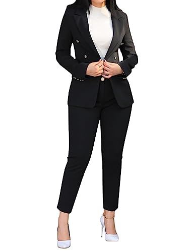 Minetom Hosenanzug Damen Anzug Set Zweiteiliger Elegant Revers Business Büro Formal Blazer Hose 2-teilig Slim Fit Langarm Anzugjacke 2 Stück A Schwarz M von Minetom