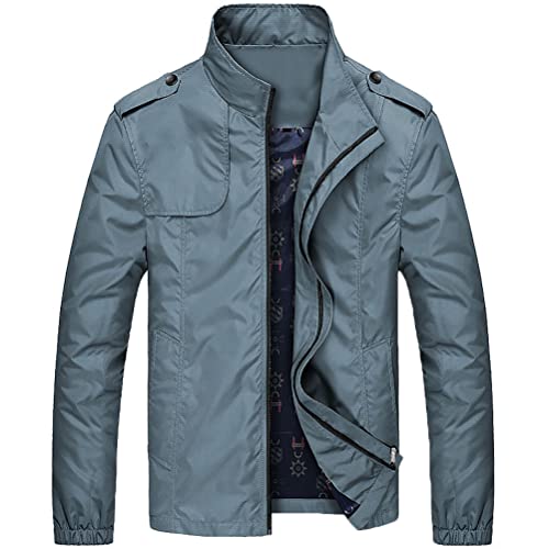 Minetom Jacke Herren Bomberjacke Langarm Übergangsjacke Leichte Fliegerjacke Stehkragen Pilotenjacke Herbst Frühling Business Blouson mit Taschen C Blau XL von Minetom