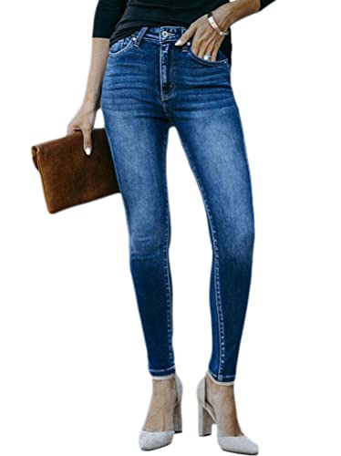 Minetom Jeans Damen Boyfriend Destroyed Jeans Jeanshosen Skinny Slim Fit Lässige Denim Hosen Röhrenjeans Schlank Jeans Zerrissene Hose mit Löchern M Blau L von Minetom