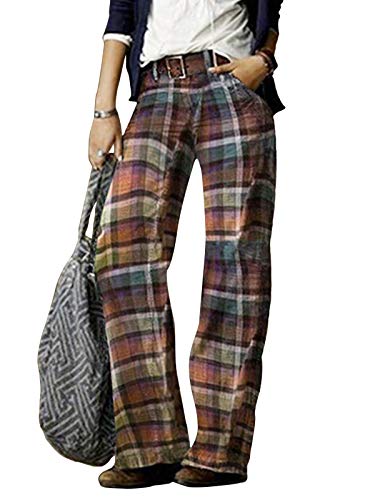 Minetom Jeans Damen Elegant Stretch Jeanshose Bootcut Hose Weites Bein Retro Kariert Denim Pants mit Taschen Streetwear Stil 09 S von Minetom