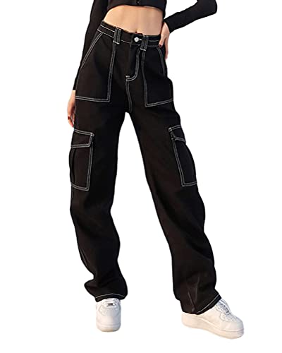 Minetom Jeans Damen Jeanshosen Röhrenjeans Skinny Slim Fit Stretch Boyfriend Zerrissene Destroyed Straight Denim Hose mit Löchern G Schwarz XS von Minetom