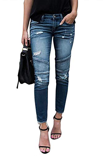 Minetom Jeans Damen Jeanshosen Röhrenjeans Skinny Slim Fit Stretch Stylische Boyfriend Jeans Zerrissene Destroyed Jeans Hose mit Löchern Lässig A Hellblau EU L von Minetom