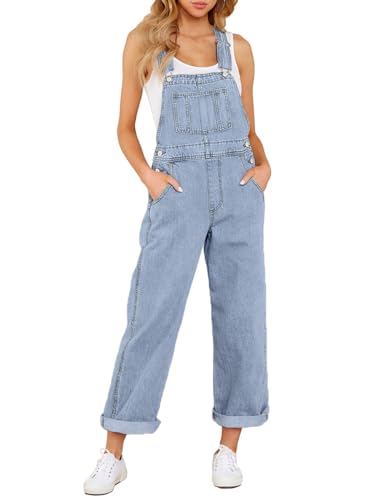 Minetom Jeans Overall Damen Y2K Baggy Latzhose Jeans Casual Stretch Verstellbare Weites Bein Denim Hosen Jumpsuit Mit Taschen B Hellblau S von Minetom