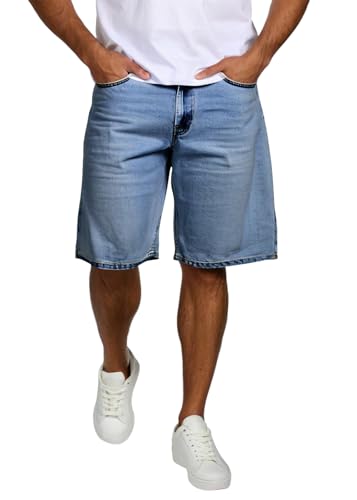 Minetom Jeans Shorts Herren Baggy Fit Kurze Hosen Bermuda Shorts Sommer Cargo Denim Einfarbig Freizeithose Mit Taschen A Blau XS von Minetom