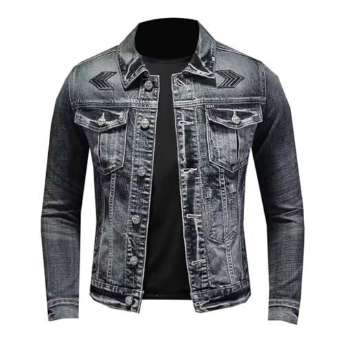 Minetom Jeansjacke Für Herren Vintage Jacket Denim Revers Knöpfe Jeansmantel Slim Fit Biker Style Cowboy Motorradjacke Trucker Jacke B Grau Blau M von Minetom