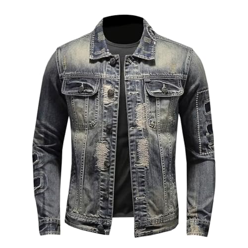 Minetom Jeansjacke Für Herren Vintage Jacket Denim Revers Knöpfe Jeansmantel Slim Fit Biker Style Cowboy Motorradjacke Trucker Jacke C Grau Blau XXL von Minetom