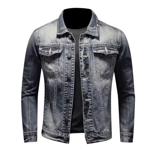 Minetom Jeansjacke Für Herren Vintage Jacket Denim Revers Knöpfe Jeansmantel Slim Fit Biker Style Cowboy Motorradjacke Trucker Jacke D Grau Blau S von Minetom