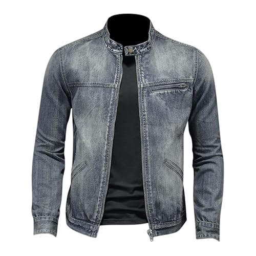 Minetom Jeansjacke Für Herren Vintage Jacket Denim Revers Knöpfe Jeansmantel Slim Fit Biker Style Cowboy Motorradjacke Trucker Jacke E Grau Blau S von Minetom