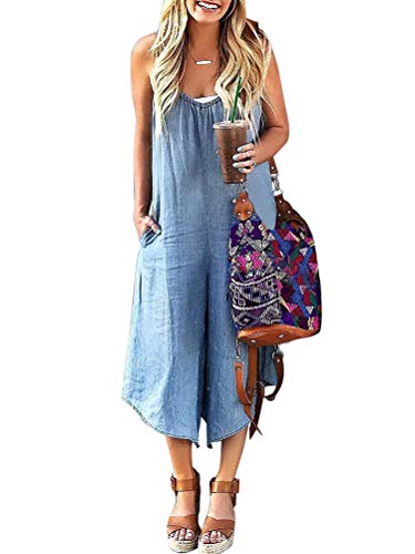 Minetom Jeanslatzhose Damen Denim Jeans Breites Bein Taschen Jeanshose Latzhose Denim Overall Hosen Jeans Jumpsuit Denim Fraizeithose E Blau M von Minetom