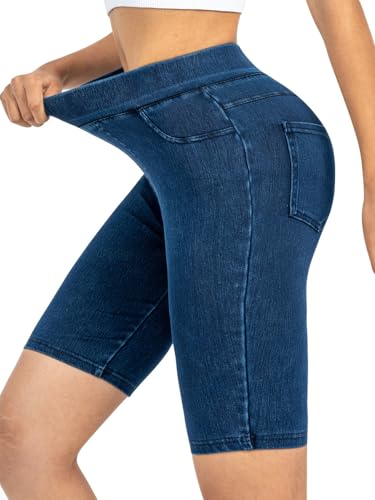 Minetom Jeggings Damen Stretch Skinny Capri Jeans Denim Leggings High Waist Shorts Yogahose Kurz Jogginghose Streetwear A Dunkelblau L von Minetom