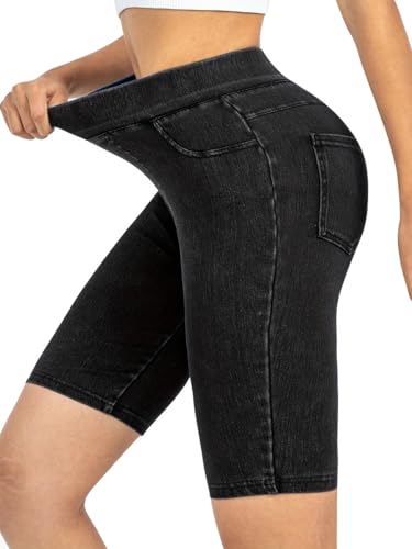 Minetom Jeggings Damen Stretch Skinny Capri Jeans Denim Leggings High Waist Shorts Yogahose Kurz Jogginghose Streetwear A Schwarz L von Minetom