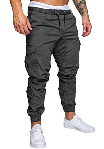 Minetom Jogger Cargo Herren Chino Hose Sommer Herbst Stretch Freitzeithose Hosen Dunkelgrau Large von Minetom