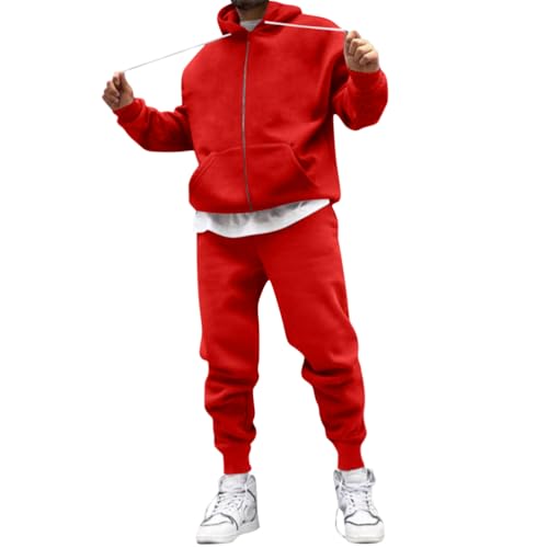 Minetom Jogginganzug Herren 2-Teilig Tracksuit Hoodie Mit Reißverschluss Und Sporthose Streetwear Style Fashion Trainingsanzug Sportanzug Hausanzug A Rot S von Minetom