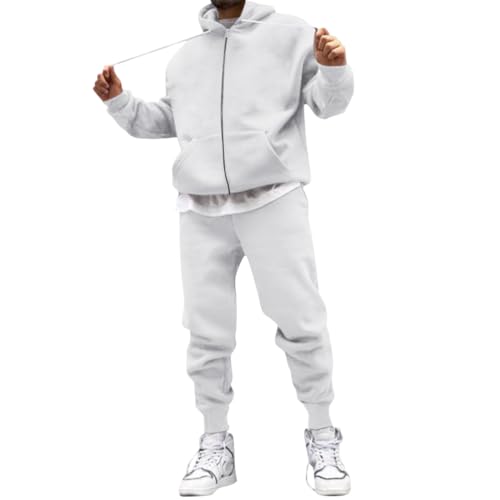 Minetom Jogginganzug Herren 2-Teilig Tracksuit Hoodie Mit Reißverschluss Und Sporthose Streetwear Style Fashion Trainingsanzug Sportanzug Hausanzug A Weiß L von Minetom