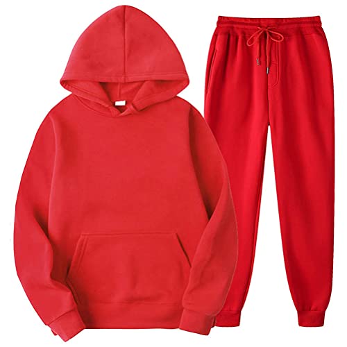 Minetom Jogginganzug Herren Trainingsanzug Sweatshirt Und Trainingshose Joggingsuit Aus Baumwolle Einfarbig Freizeitanzug Herbst Und Winter Hausanzug A Rot 3XL von Minetom