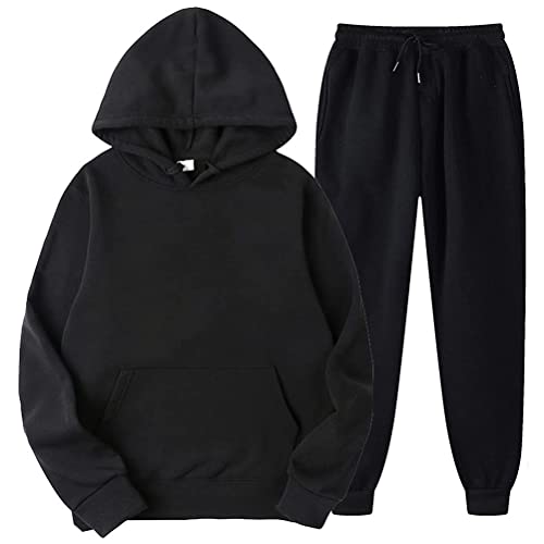 Minetom Jogginganzug Herren Trainingsanzug Sweatshirt Und Trainingshose Joggingsuit Aus Baumwolle Einfarbig Freizeitanzug Herbst Und Winter Hausanzug A Schwarz M von Minetom