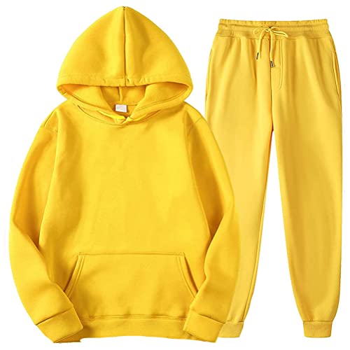 Minetom Jogginganzug Unisex Herren Damen Trainingsanzug Hoodie Und Trainingshose Joggingsuit Einfarbig Freizeitanzug Herbst Und Winter Hausanzug Sportswear Zweiteiliger A Gelb L von Minetom