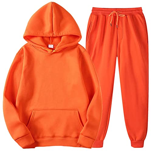 Minetom Jogginganzug Unisex Herren Damen Trainingsanzug Hoodie Und Trainingshose Joggingsuit Einfarbig Freizeitanzug Herbst Und Winter Hausanzug Sportswear Zweiteiliger A Orange XL von Minetom