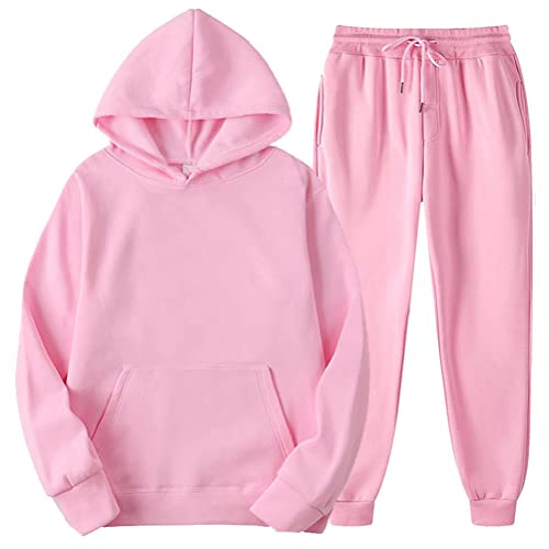 Minetom Jogginganzug Unisex Herren Damen Trainingsanzug Hoodie Und Trainingshose Joggingsuit Einfarbig Freizeitanzug Herbst Und Winter Hausanzug Sportswear Zweiteiliger A Rosa 3XL von Minetom