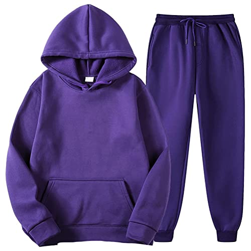 Minetom Jogginganzug Unisex Herren Damen Trainingsanzug Hoodie Und Trainingshose Joggingsuit Einfarbig Freizeitanzug Herbst Und Winter Hausanzug Sportswear Zweiteiliger A Violett 3XL von Minetom