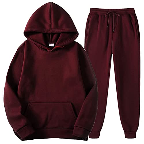 Minetom Jogginganzug Unisex Herren Damen Trainingsanzug Hoodie Und Trainingshose Joggingsuit Einfarbig Freizeitanzug Herbst Und Winter Hausanzug Sportswear Zweiteiliger A Weinrot M von Minetom