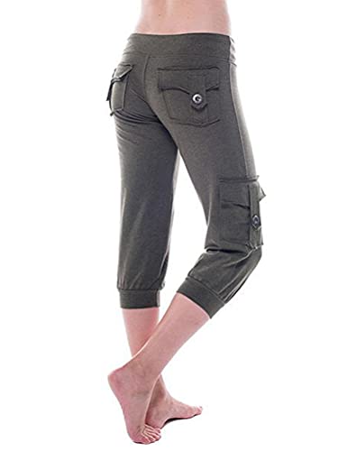 Minetom Jogginghose Damen Yoga Hose Mit Taschen Kordelzug Sporthose Frauen Sweatpants Elastischer Bund Freizeithose A Grün L von Minetom