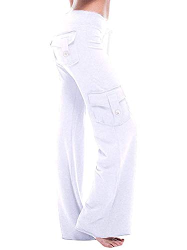 Minetom Jogginghose Damen Yoga Hose Mit Taschen Kordelzug Sporthose Frauen Sweatpants Elastischer Bund Freizeithose B Weiß L von Minetom