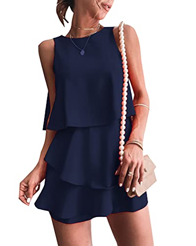 Minetom Jumpsuit Damen Kurz Playsuit Sommer Overall Einfarbig Romper Cocktail Abend Overall mit Rüschen Shorts Kurze Hose Y5 Blau 38 von Minetom