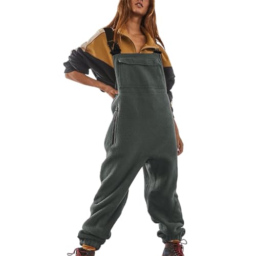 Minetom Jumpsuits Für Damen Lässiger Latzhose Arbeitshose Fleece Warme Overalls Winter Latzhosen Mit Taschen Retro Haremshose Verstellbare Riemen A Grau M von Minetom