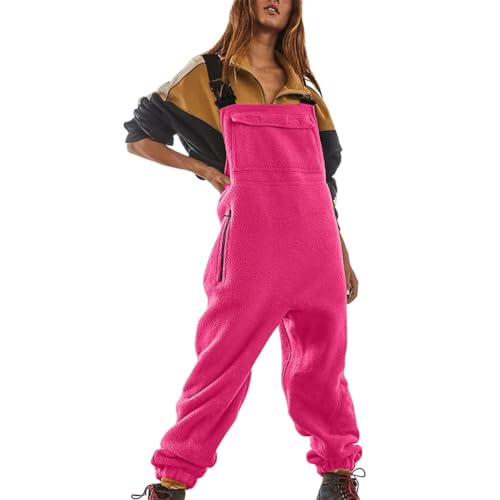 Minetom Jumpsuits Für Damen Lässiger Latzhose Arbeitshose Fleece Warme Overalls Winter Latzhosen Mit Taschen Retro Haremshose Verstellbare Riemen A Rosa XL von Minetom