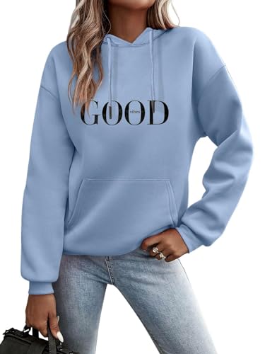 Minetom Kapuzenpullover Damen Hoodie Sweatshirt mit Kapuze Langarmshirt Pulli Oberteile Herbst Winter Frauen Briefe Drucken Freizeit Sport Fitness Outdoor Casual Style D Blau L von Minetom