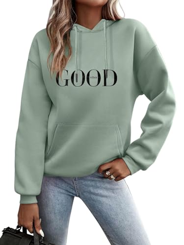 Minetom Kapuzenpullover Damen Hoodie Sweatshirt mit Kapuze Langarmshirt Pulli Oberteile Herbst Winter Frauen Briefe Drucken Freizeit Sport Fitness Outdoor Casual Style D Grün L z von Minetom