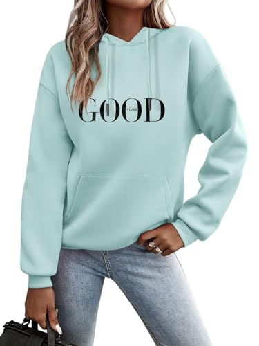 Minetom Kapuzenpullover Damen Hoodie Sweatshirt mit Kapuze Langarmshirt Pulli Oberteile Herbst Winter Frauen Briefe Drucken Freizeit Sport Fitness Outdoor Casual Style D Hellgrün L von Minetom
