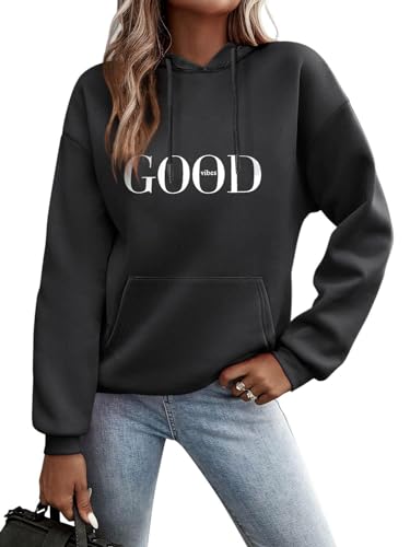 Minetom Kapuzenpullover Damen Hoodie Sweatshirt mit Kapuze Langarmshirt Pulli Oberteile Herbst Winter Frauen Briefe Drucken Freizeit Sport Fitness Outdoor Casual Style D Schwarz L von Minetom