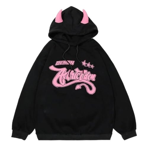 Minetom Kapuzenpullover Für Damen Herbst Winter Hoodie Gedruckt Sweatshirt Mit Taschen Lange Ärmel Gedruckt Hiphop Hoodies Pullover Mit Kapuze A3 Schwarz XL von Minetom