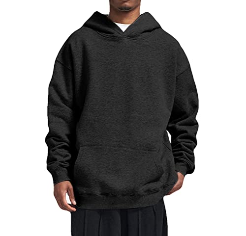 Minetom Kapuzenpullover Herren Hoodie Oversized Fit mit 300 GSM Schwerer Stoff Einfarbiger Basic Warm Sweatshirt Premium Kapuzenpulli Damen Herren Unisex 300g Hochwertig Heavy Stoffe A Schwarz L von Minetom