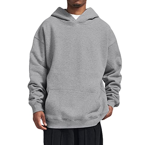 Minetom Kapuzenpullover Herren Hoodie Oversized Fit mit 300 GSM Schwerer Stoff Einfarbiger Basic Warm Sweatshirt Premium Kapuzenpulli Damen Herren Unisex 300g Hochwertig Heavy Stoffe A Grau M von Minetom