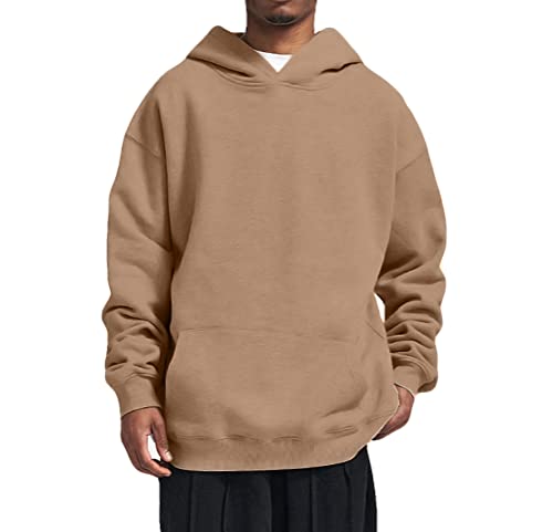 Minetom Kapuzenpullover Herren Hoodie Oversized Fit mit 300 GSM Schwerer Stoff Einfarbiger Basic Warm Sweatshirt Premium Kapuzenpulli Damen Herren Unisex 300g Hochwertig Heavy Stoffe A Khaki M von Minetom