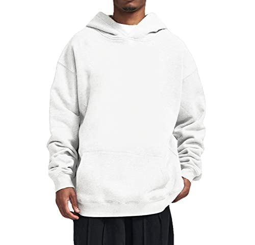 Minetom Kapuzenpullover Herren Hoodie Oversized Fit mit 300 GSM Schwerer Stoff Einfarbiger Basic Warm Sweatshirt Premium Kapuzenpulli Damen Herren Unisex 300g Hochwertig Heavy Stoffe A Weiß S von Minetom