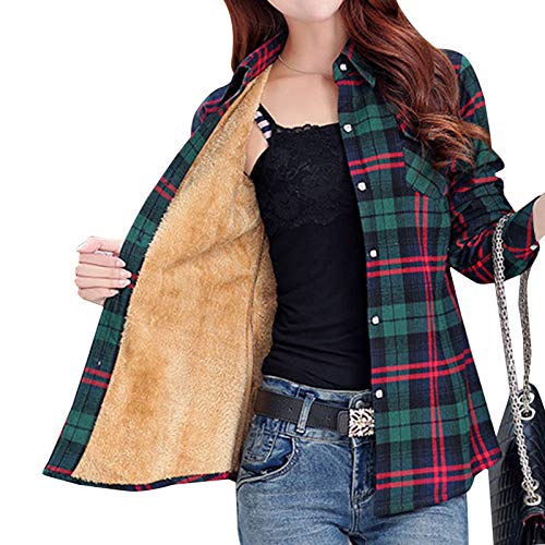 Minetom Kariert Hemd Damen Samt Warm Plaid Herbst Winter Langarm Jacke Gefüttert Plüsch Blusenshirt Hemdbluse Knöpfen Karo Blusen Stil J 36 von Minetom