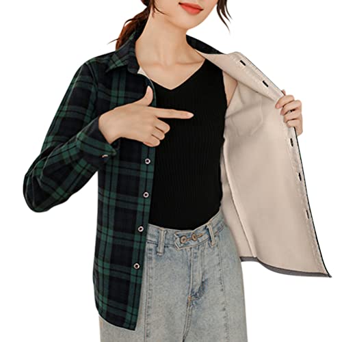 Minetom Kariert Hemd Damen Samt Warm Plaid Herbst Winter Langarm Jacke Gefüttert Plüsch Blusenshirt Hemdbluse Knöpfen Karo Blusen Stil Z Blau 36 von Minetom