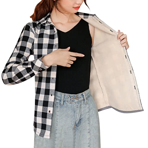 Minetom Kariert Hemd Damen Samt Warm Plaid Herbst Winter Langarm Jacke Gefüttert Plüsch Blusenshirt Hemdbluse Knöpfen Karo Blusen Stil Z Schwarz 34 von Minetom