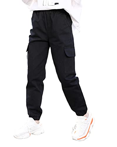 Minetom Kinder Mädchen Cargohose Jogginghose Sporthose Jogger Trainingshose Mit Taschen Unisex Streetwear Freizeit Loungehose Cargo Hose F Schwarz 130 von Minetom