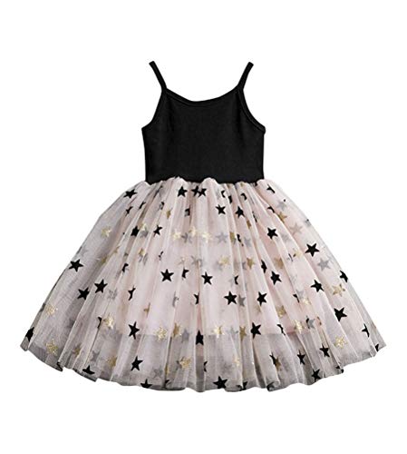 Minetom Kinder Mädchen Kleider Tüll Kleid Faltenrock Party Sterne Ärmellos Kleidung Lässige Kinderkleidung Gr. 100-140 A Schwarz Ärmellos 110 von Minetom
