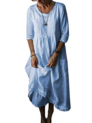 Minetom Kleid Damen Beiläufige Lose Kleid Fest 3/4 Ärmel Retro Kleid Blouse Strandkleid Sommerkleid Lang Damenkleider A Blau 40 von Minetom