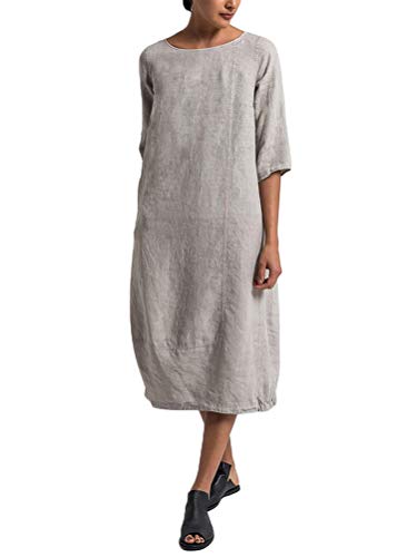 Minetom Kleider Damen Freizeit 1/2 Ärmel Rundhals Einfarbig Urlaub Sommerkleider Strandkleid Midi Dress Frauen Kostüme Übergröße A Grau 46 von Minetom