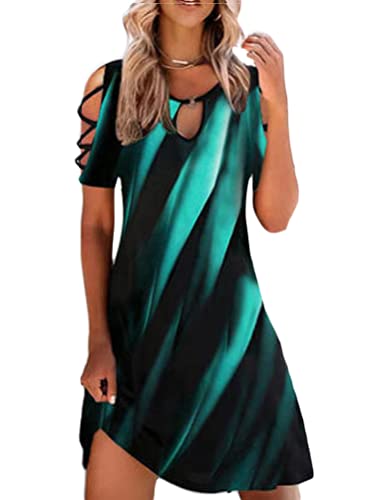 Minetom Kleider Damen Knielang Kurz Sommerkleid Damen Sexy Elegant Kleid Freizeit Ärmellos Boho Strandkleid Mädchen H2 Grün L von Minetom