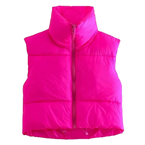 Minetom Kurz Weste Damen Kurze Steppweste Ärmellose Jacke Stehkragen Daunenweste mit Reißverschluss Winter Warm Leicht Gesteppt Übergangsjacke Mantel A Rosa M von Minetom